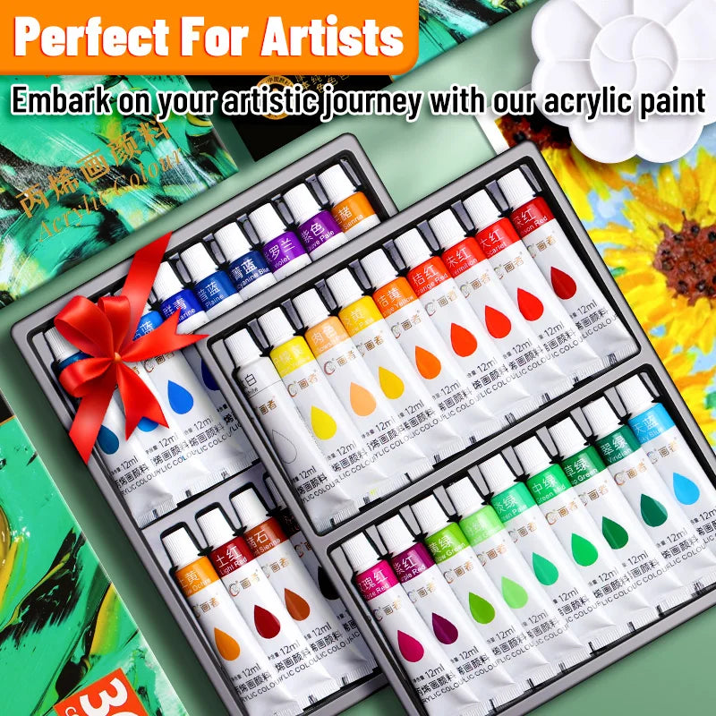 Vibrant Acrylic Paint Set 12/18/24/36 Colors,12ml/0.42oz Acrylic