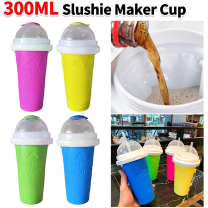 300ML Slushie Maker Cup Silicone Portable Smoothie Squeeze Cup Quick
