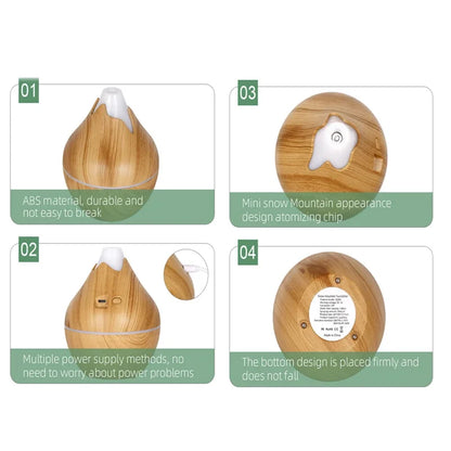 350ML USB Aroma Oil Diffuser Wood Electric Humidifier Ultrasonic Air