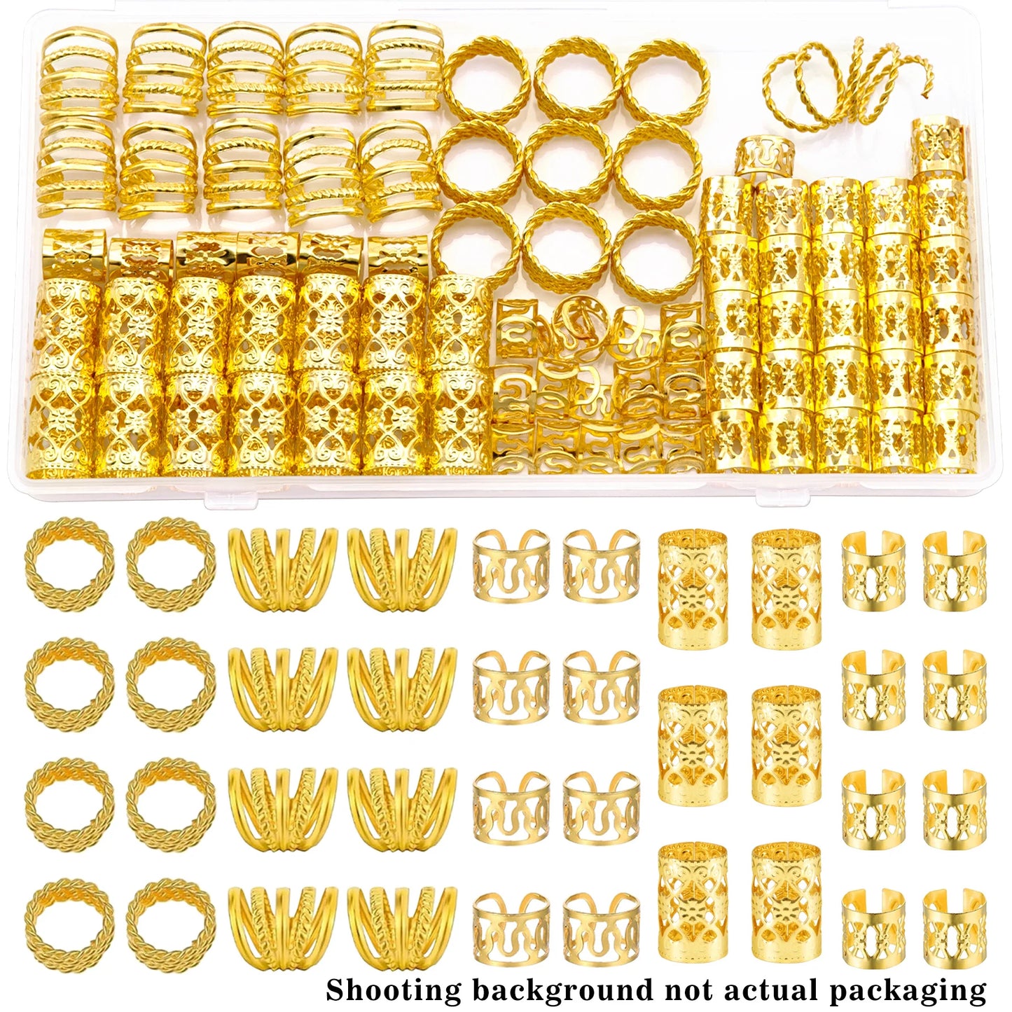 110 Pcs Gold Hair Jewelry for Braids and Dreadlocks - Metal Rings,