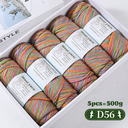 500g Gradient Dyed Rainbow Alpaca Wool Yarn, Thick Yarn for Hand