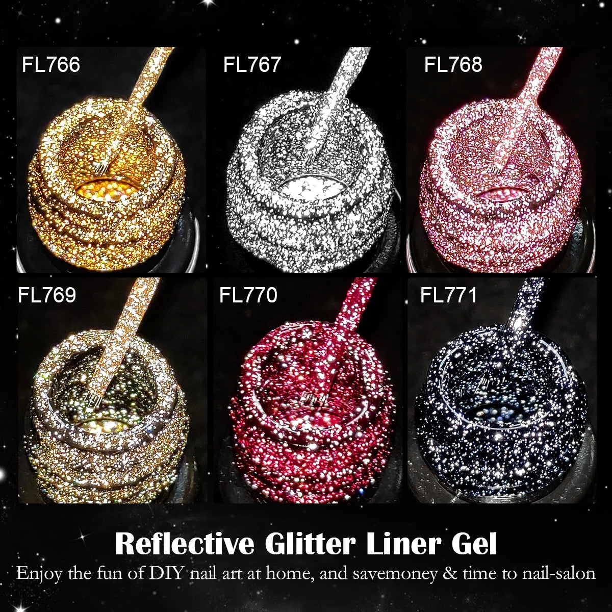 FOUR LILY 5ml Reflective Glitter Liner Nail Gel Polish Gold Silver Red