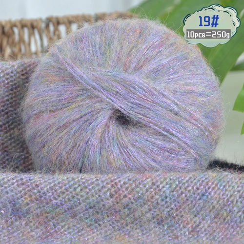 250g Large Bag of Colorful Glittery Wool Mohair Yarn, DIY Materials