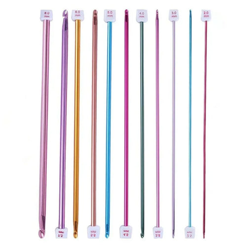 11 Size Tunisian Afghan Crochet Hooks Knit Needles Multicolor Aluminum