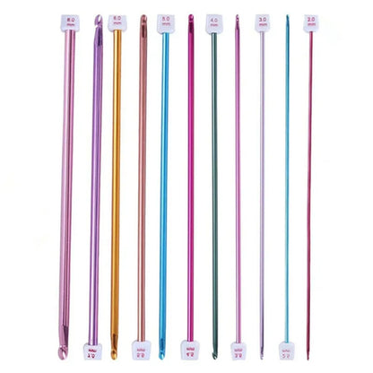 11 Size Tunisian Afghan Crochet Hooks Knit Needles Multicolor Aluminum