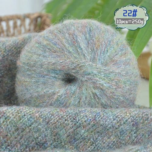 250g Large Bag of Colorful Glittery Wool Mohair Yarn, DIY Materials