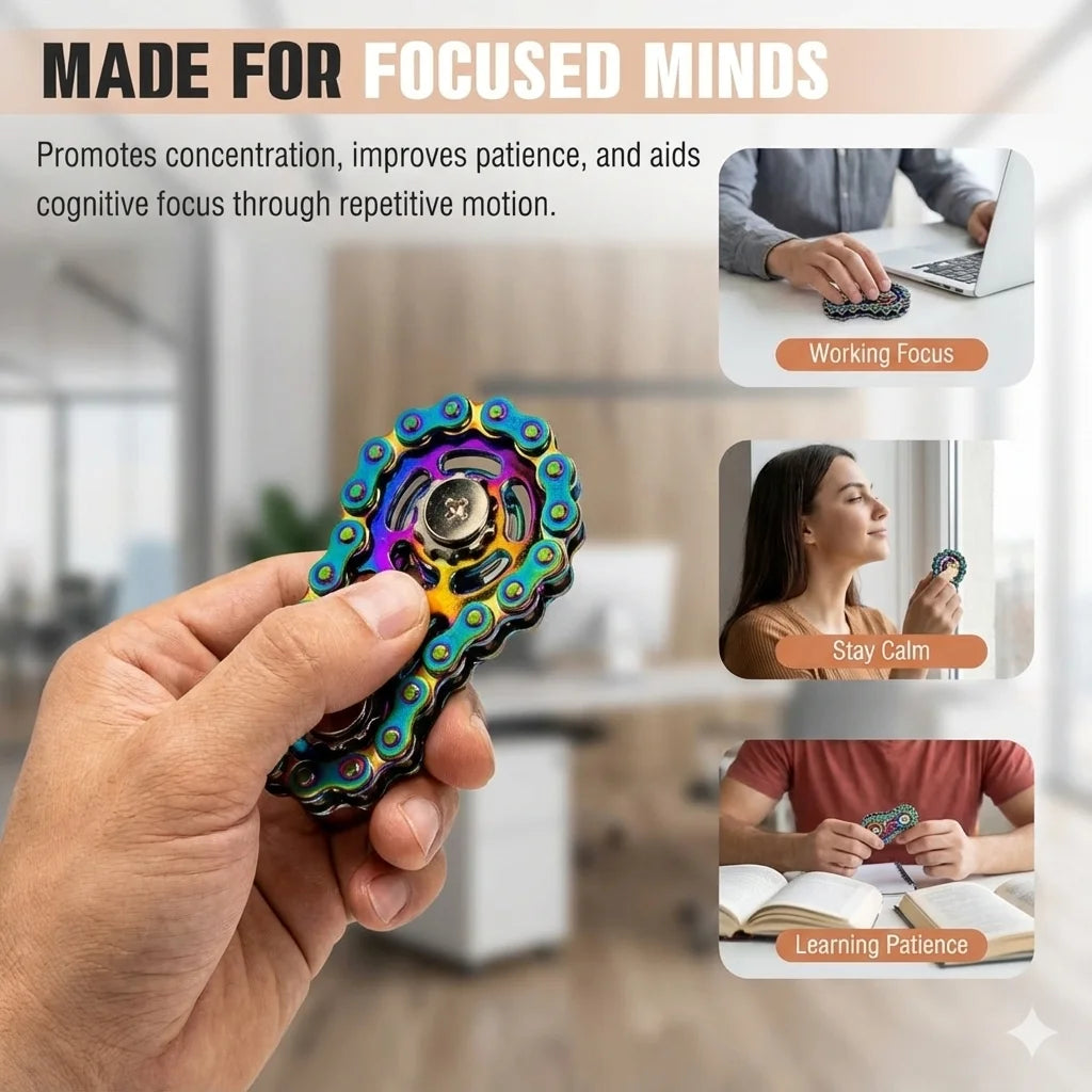 Bicycle Chain Finger Spinner, Silent CNC Machined Stainless Steel Gear
