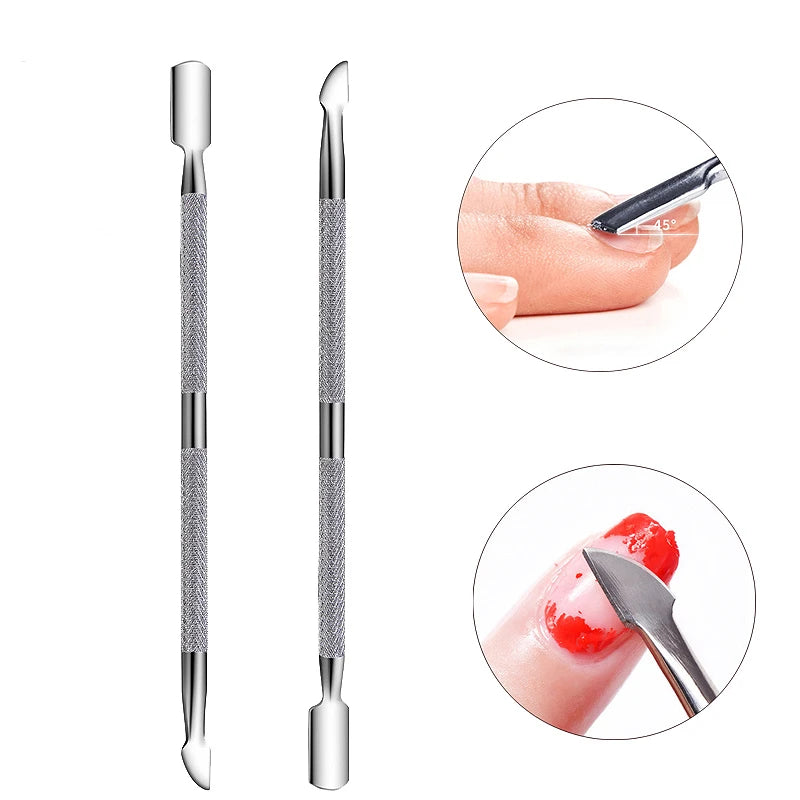 Double-ended Stainless Steel Cuticle Pusher Dead Skin Push Remover For