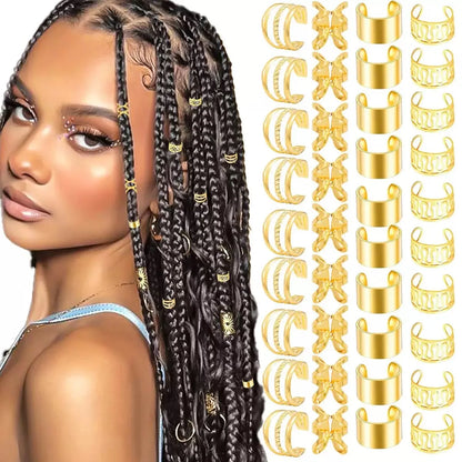 40PCS Hair Jewelry for Braids  Hair Cuffs Multi Style Rings Adjustable