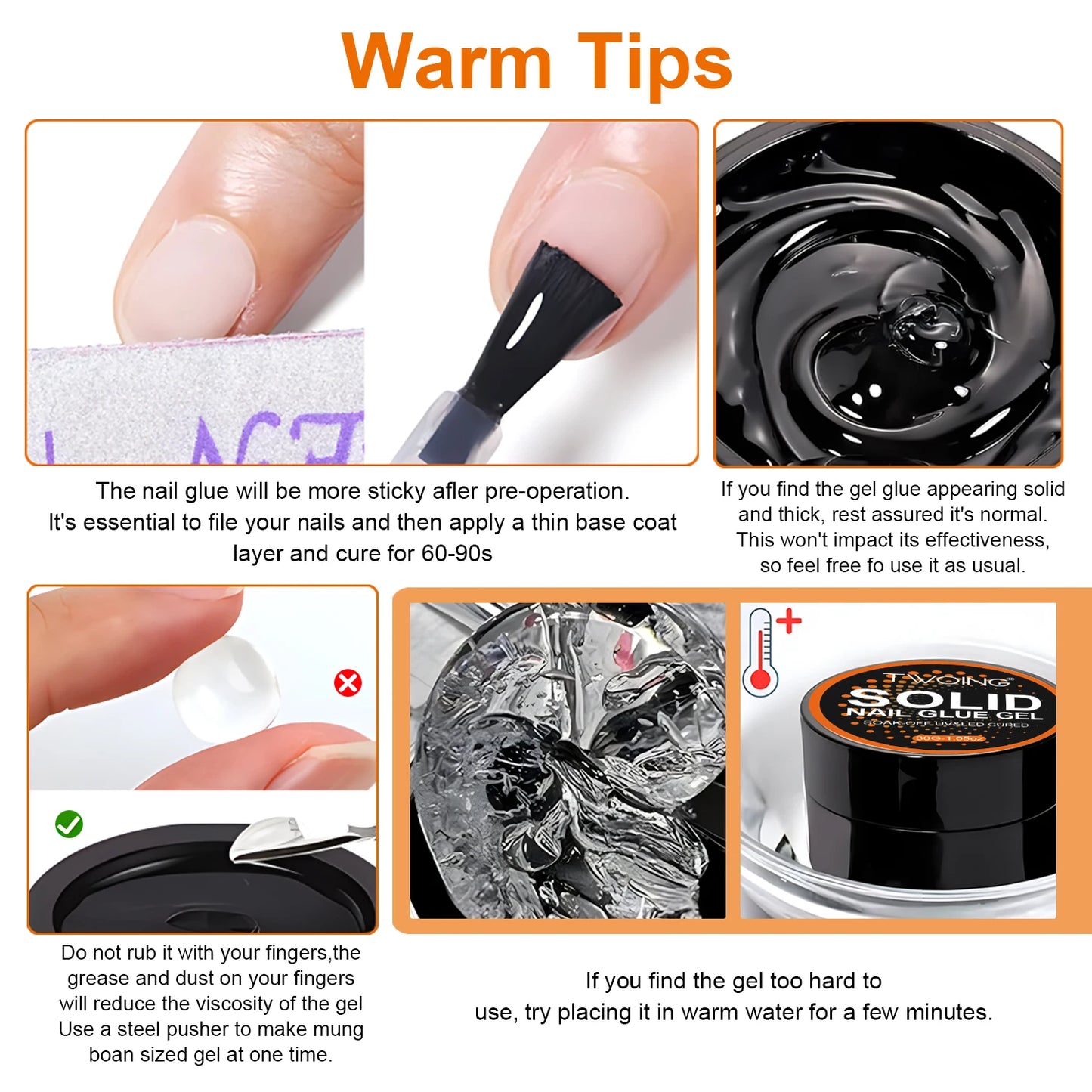 30g Solid Nail Glue Gel for False Nail Tips, Huge Capacity Press on