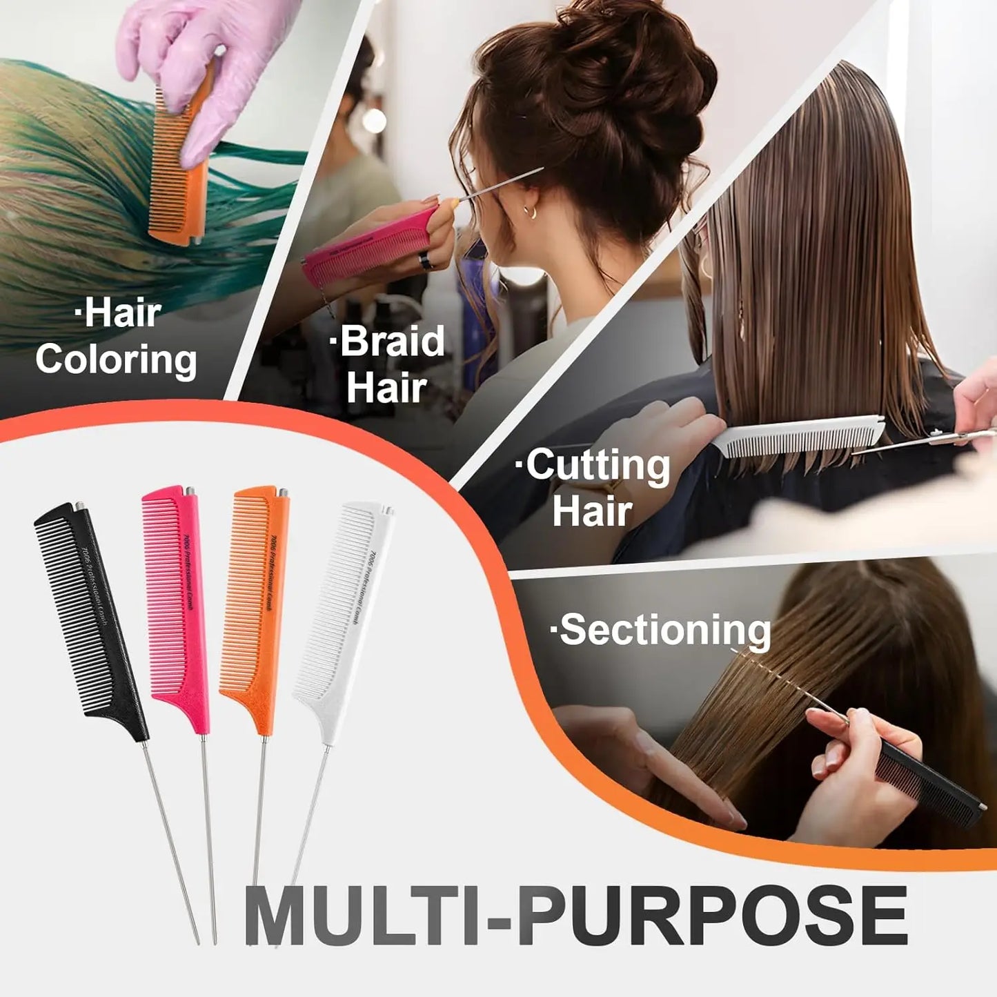 Scalable Pointed Rat Tail Combs Salon Metal Long Steel Pin Rat Tail