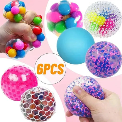 Rainbow Squeeze Ball Set (6PCS), Mini Durable Stress Relief Balls,