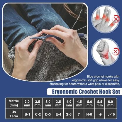 9pcs Dark Blue Crochet Hooks Ergonomic Soft Grips, 9PCS Crochet Set