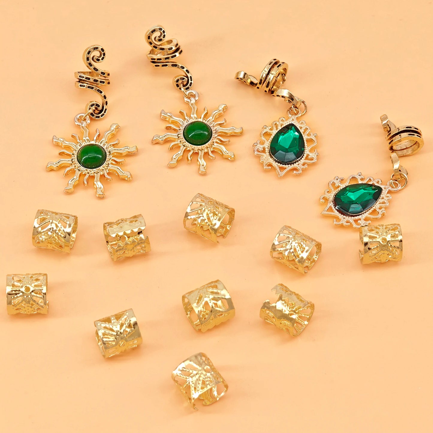 14PCS Sun Pattern Alloy Filigree Inlaid Rhinestone Teardrop Pendant