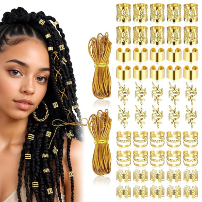 52Pcs Gold Hair Jewelry for Braids Accessories contain Hair Ropes For