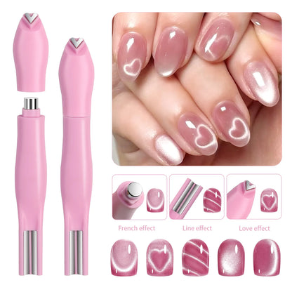 1Pcs 3-In-1 Heart Shape Cat Eye Nail Art Magnet Double Line Moon Snake