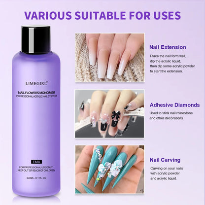 LIMEGIRL Nail Acrylic Liquid Monomer Crystal 40ml/75ml/120ml/240ml for