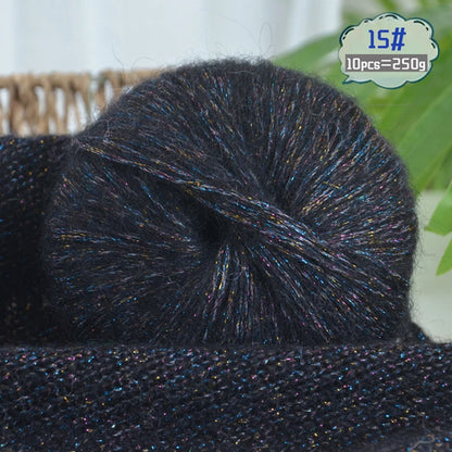 250g Large Bag of Colorful Glittery Wool Mohair Yarn, DIY Materials
