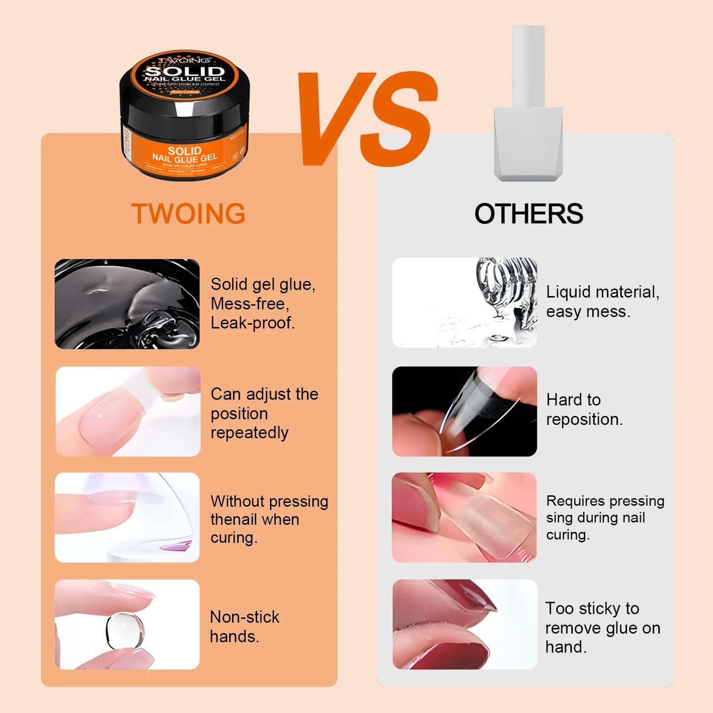 30g Solid Nail Glue Gel for False Nail Tips, Huge Capacity Press on