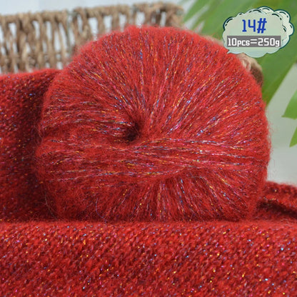 250g Large Bag of Colorful Glittery Wool Mohair Yarn, DIY Materials