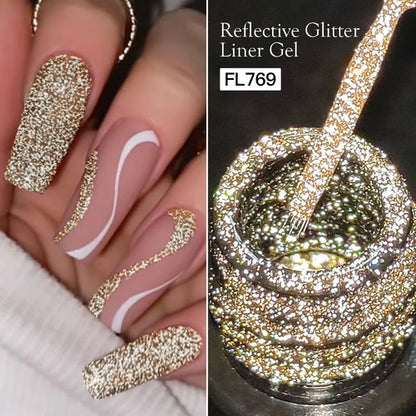 FOUR LILY 5ml Reflective Glitter Liner Nail Gel Polish Gold Silver Red