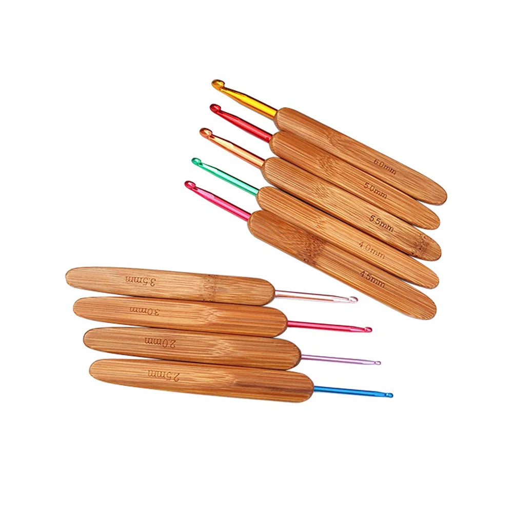 9Pcs Bamboo Crochet Hooks Set Lace Crochet Needles 2.0mm 6.0mm
