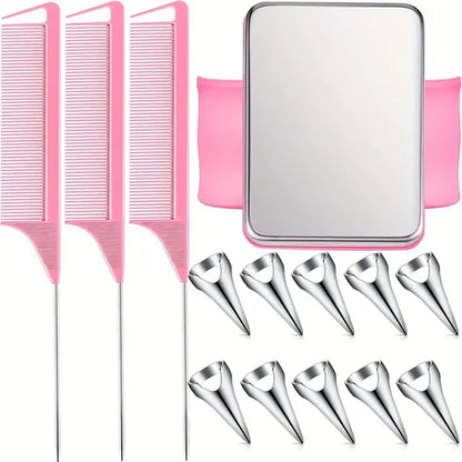 10pcs Hair Parting Ring Set with 3 Steel Rat Tail Braiding Combs,