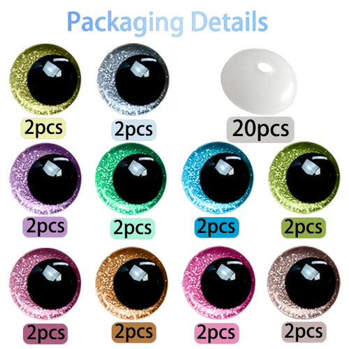 20 pieces of 3D sequined safety eyes, with rubber rings, suitable for