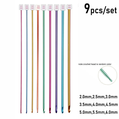 11 Size Tunisian Afghan Crochet Hooks Knit Needles Multicolor Aluminum