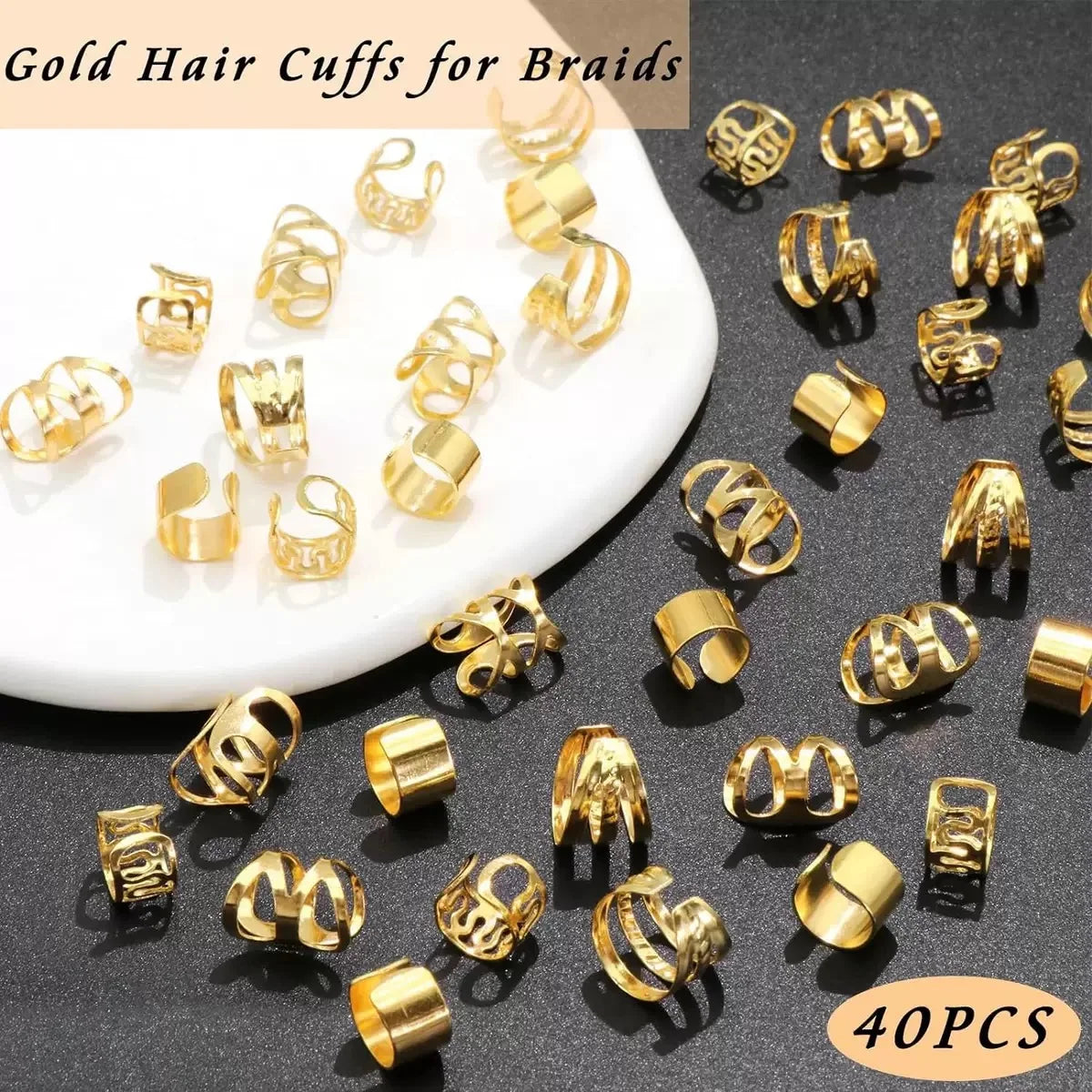 40PCS Hair Jewelry for Braids  Hair Cuffs Multi Style Rings Adjustable