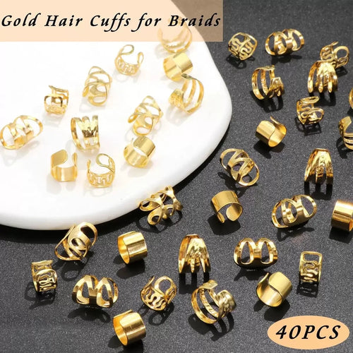 40PCS Hair Jewelry for Braids  Hair Cuffs Multi Style Rings Adjustable