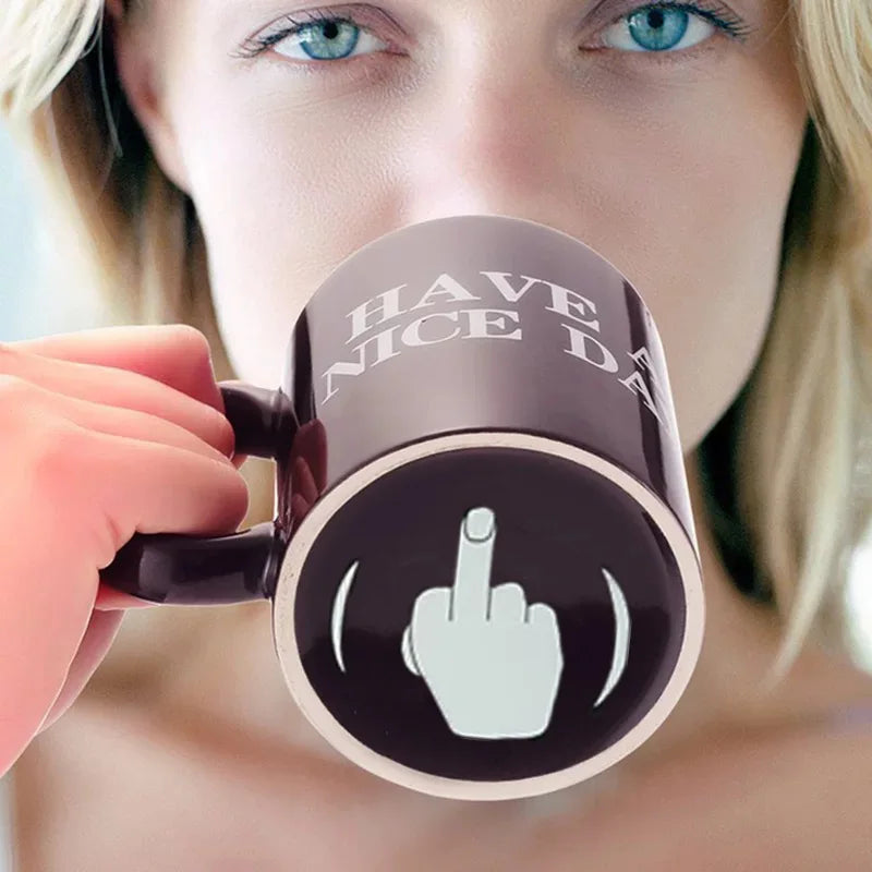 Ceramic Coffee Mug with Vertical Middle Finger Creative Relaxed