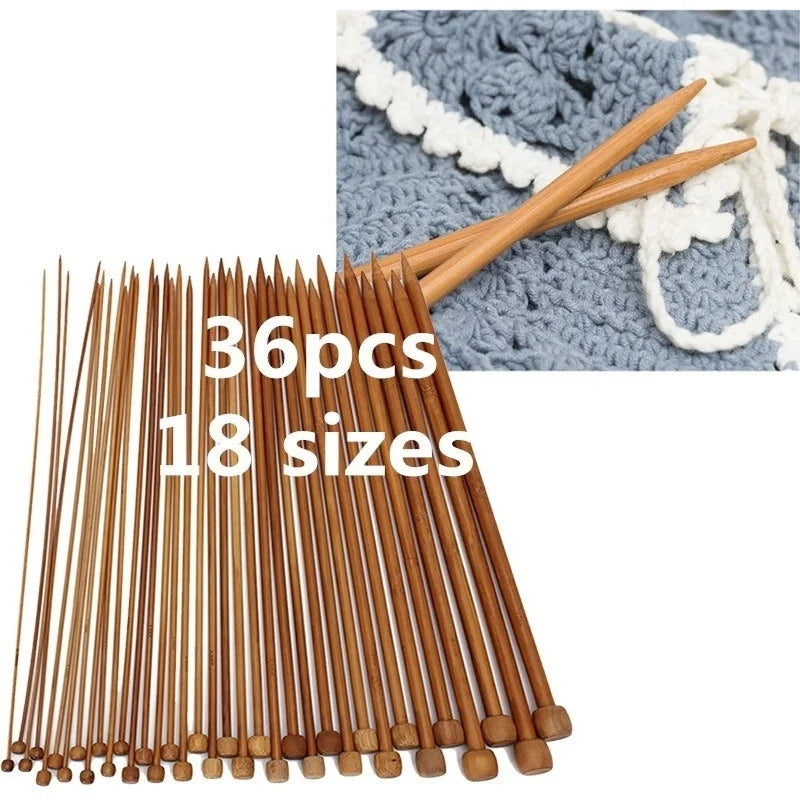 36PCS 18th Sweater Needle Carbonized Bamboo Crochet Single-pointed