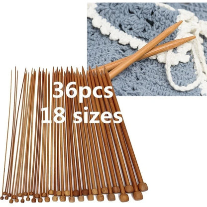 36PCS 18th Sweater Needle Carbonized Bamboo Crochet Single-pointed