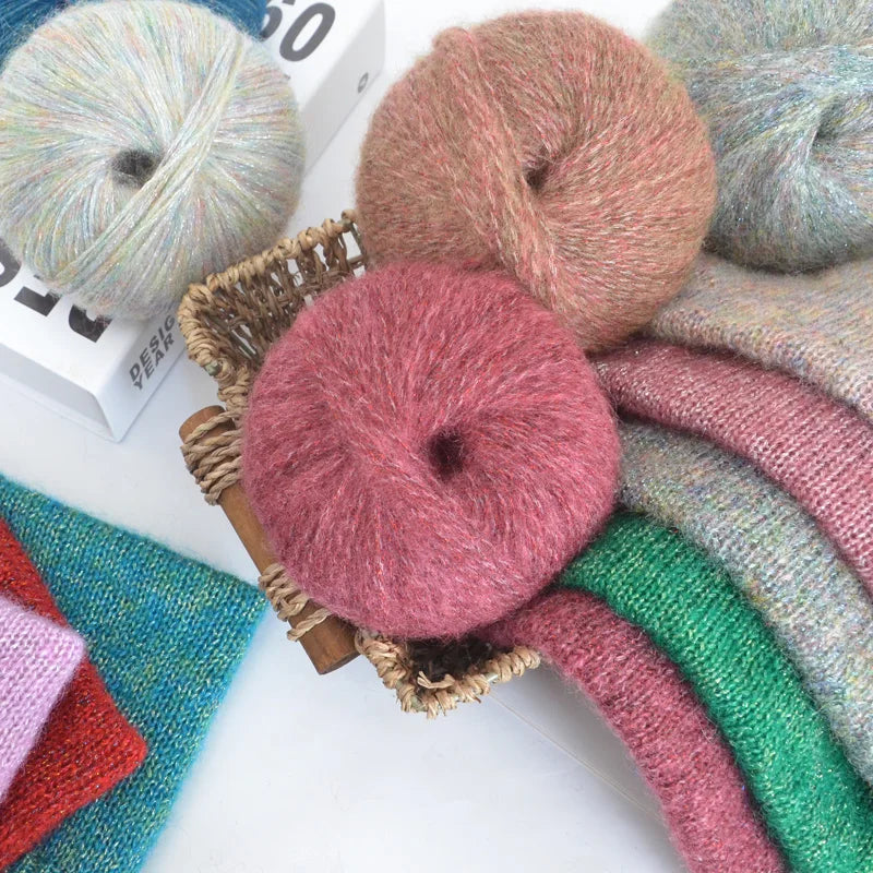 250g Large Bag of Colorful Glittery Wool Mohair Yarn, DIY Materials
