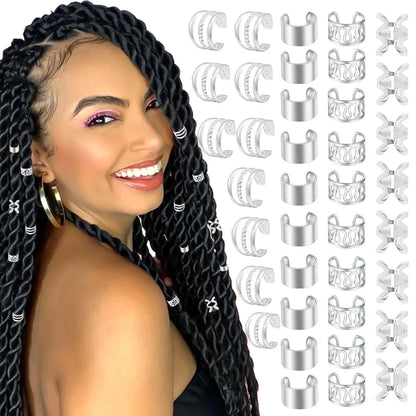 40PCS Hair Jewelry for Braids  Hair Cuffs Multi Style Rings Adjustable