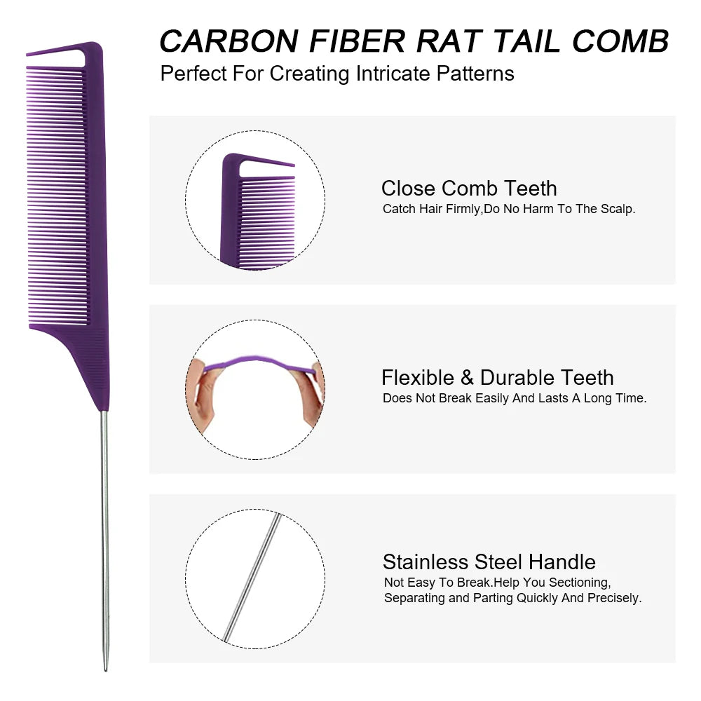 9Pc Alligator Clips Hairdresser Clips Steel Needle Tip Tail Comb Heat