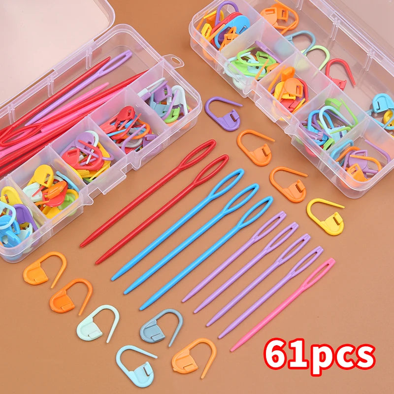 61pcs Multicolor Plastic Resin Small Clips Knitting Crochet Markers