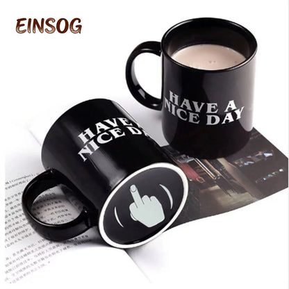 Ceramic Coffee Mug with Vertical Middle Finger Creative Relaxed