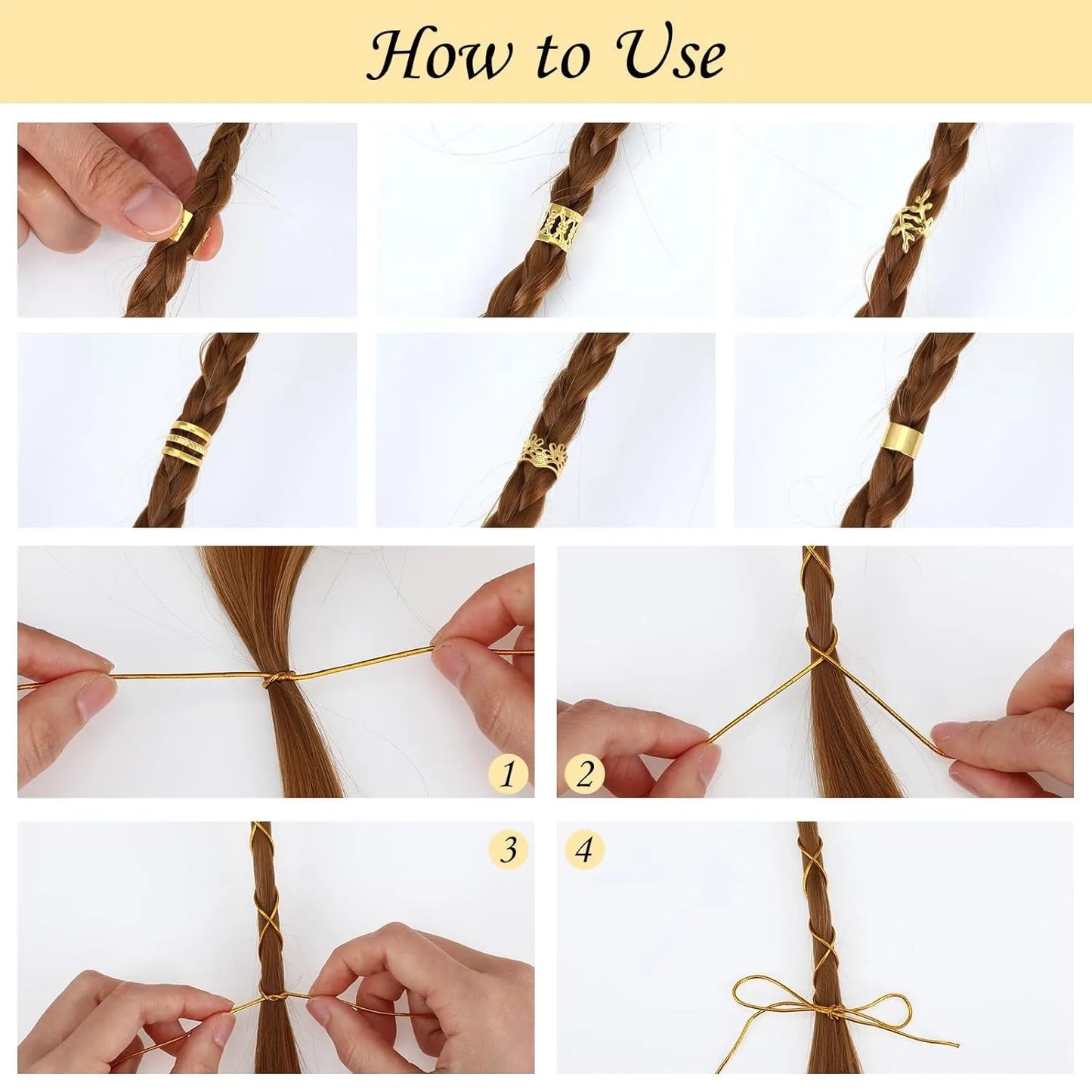 52Pcs Gold Hair Jewelry for Braids Accessories contain Hair Ropes For