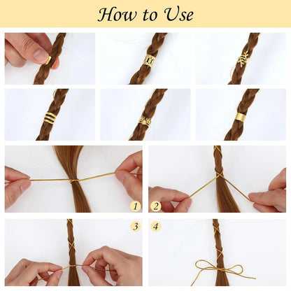 52Pcs Gold Hair Jewelry for Braids Accessories contain Hair Ropes For