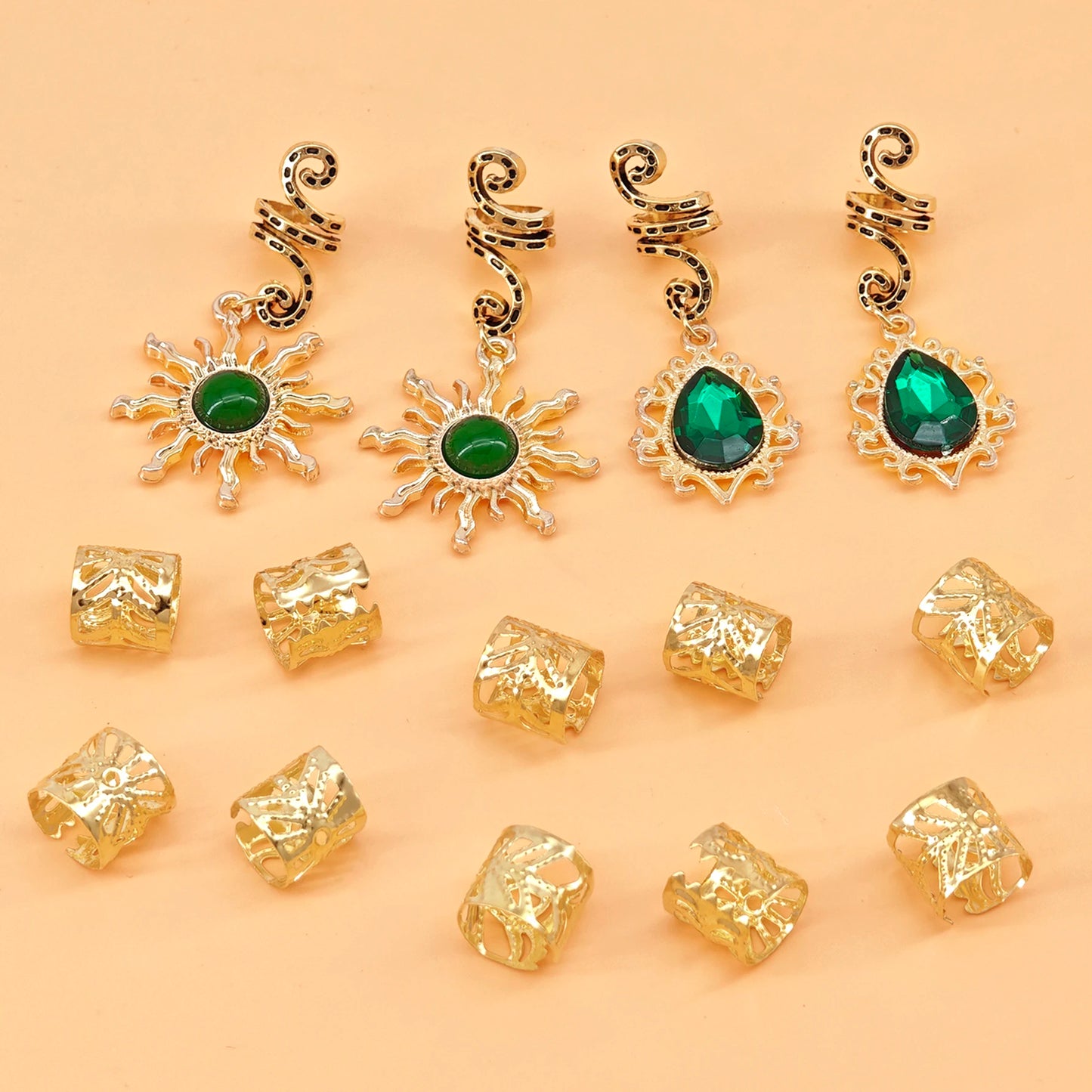14PCS Sun Pattern Alloy Filigree Inlaid Rhinestone Teardrop Pendant