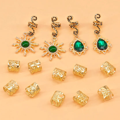 14PCS Sun Pattern Alloy Filigree Inlaid Rhinestone Teardrop Pendant