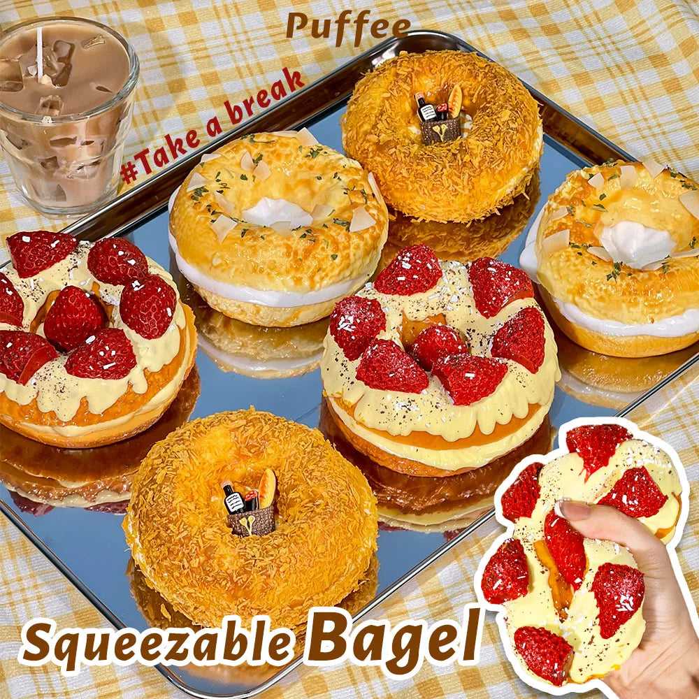 Bagel Food-grade Silicone Squishy, Creamy Soft Adhesive Toy, Taba