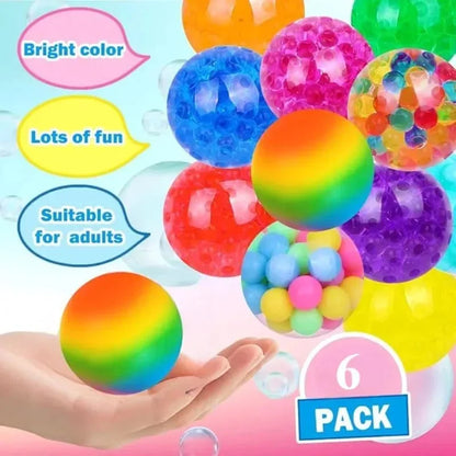 Rainbow Squeeze Ball Set (6PCS), Mini Durable Stress Relief Balls,