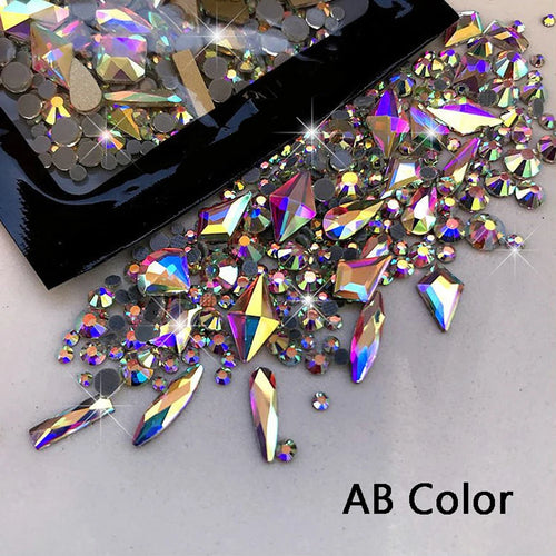 1Bag 3D AB/Clear Mixed-Shaped Round Nail Art Charms Sparkly Flatback