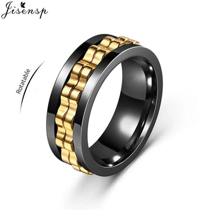 Anti Stress Rotatable Gear Chain Stainless Steel Ring for Men Punk