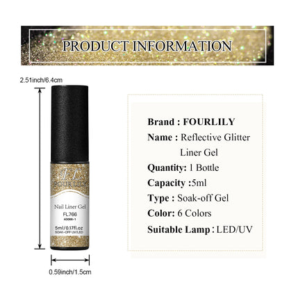 FOUR LILY 5ml Reflective Glitter Liner Nail Gel Polish Gold Silver Red