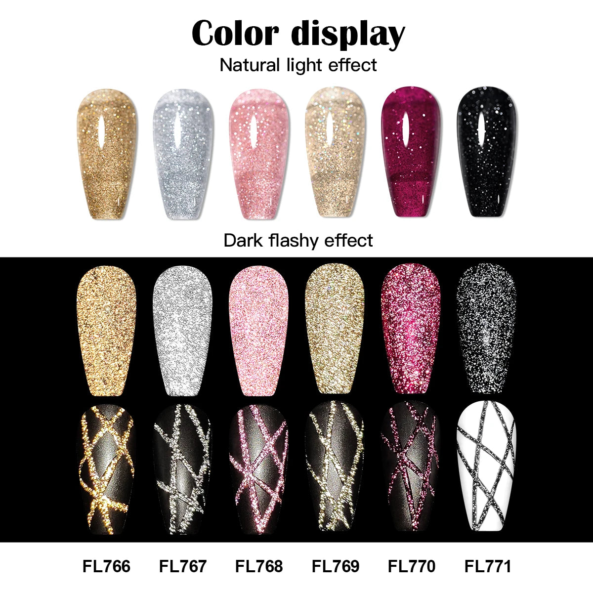 FOUR LILY 5ml Reflective Glitter Liner Nail Gel Polish Gold Silver Red