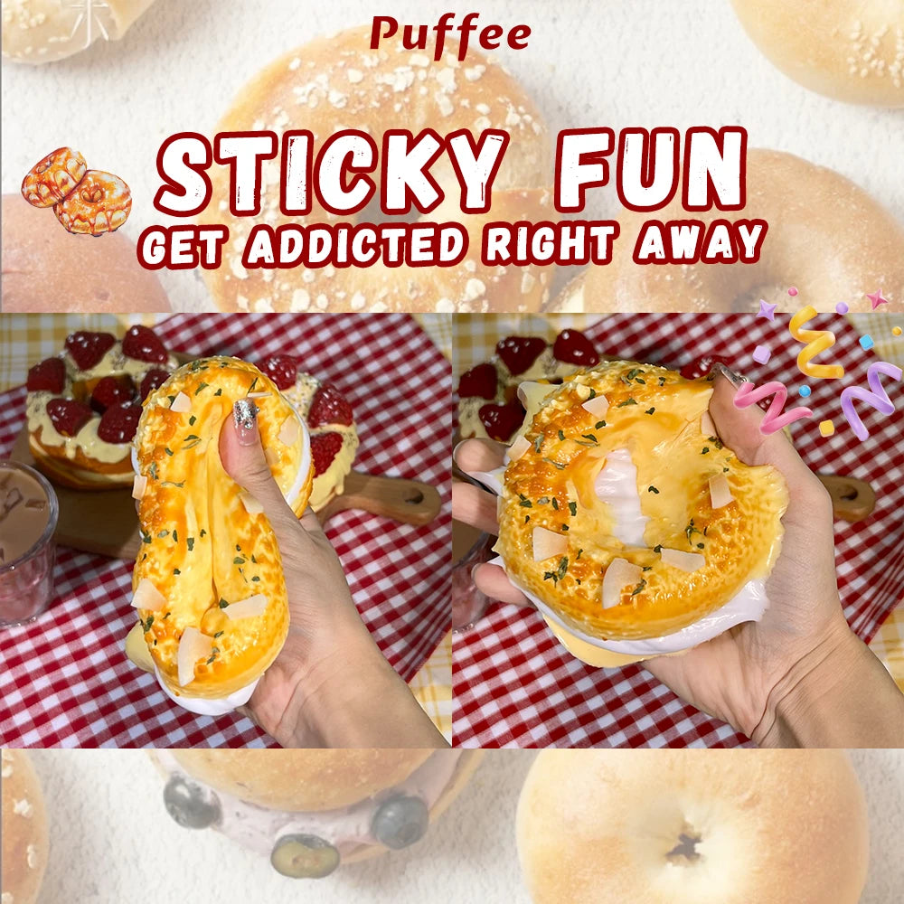 Bagel Food-grade Silicone Squishy, Creamy Soft Adhesive Toy, Taba
